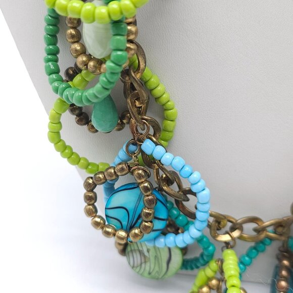 Boho Beaded Teardrop Necklace Earrings Set Multicolor Green Turquoise - Picture 4 of 8